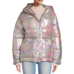 NEW Noize Bonita Holographic Puffer Jacket Size XS Metallic Tanzanite Ski Sporty